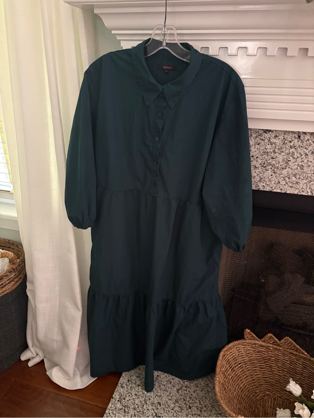 Quince Dark Teal Tiered Button-Front Dress